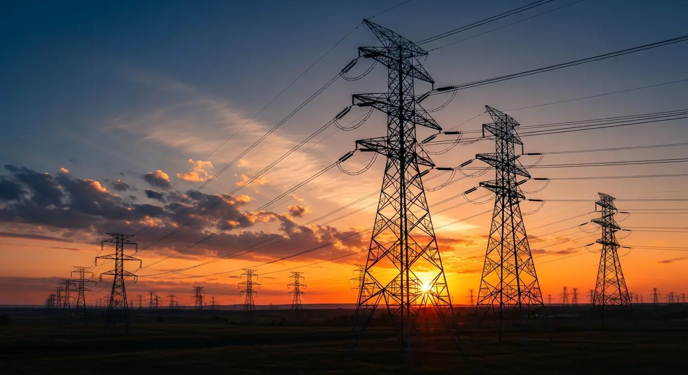 Torres de alta tensión al atardecer
